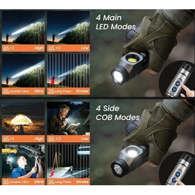 Lanterna tactica de mana YM F303 cu 2 surse de lumina si baza magnetica