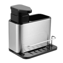 Organizator bucatarie cu dozator detergent si suport burete argintiu cu negru