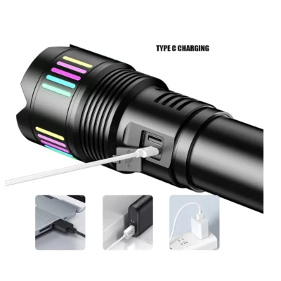 Lanterna profesionala de mana CB 802 cu indicator baterie si incarcare usb C