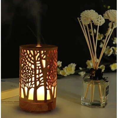 Umidificator aromaterapie lumina led in 7 culori model copaci culoare lemn deschis