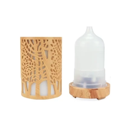 Umidificator aromaterapie lumina led in 7 culori model copaci culoare lemn deschis