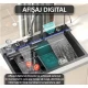 Chiuveta multifunctionala de bucatarie negru grafit cu 2 cascade robinet cascada afisaj digital temperatura 750x450