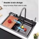 Chiuveta multifunctionala de bucatarie negru grafit cu 2 cascade robinet cascada afisaj digital temperatura 750x450