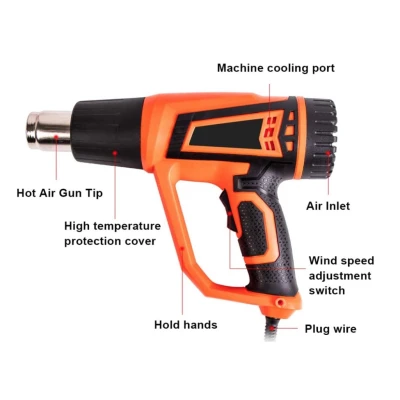 Pistol electric cu aer cald 220V de 2500W cu 2 tipuri de temperatura reglabila
