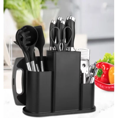 Set 20 Piese ustensile de bucatarie si cutite cu suport elegant tocator si accesorii