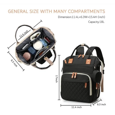 Rucsac multifunctional pentru Scutece Bebelusi atasabil pe manerul caruciorului cu patut pliabil NEGRU