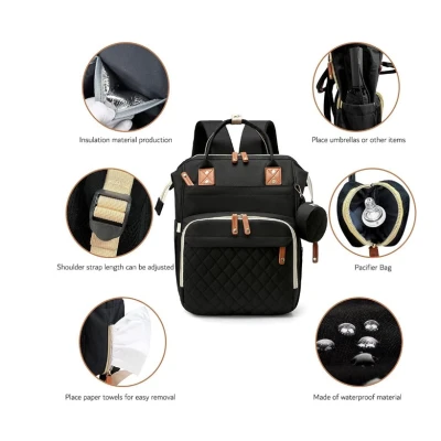 Rucsac multifunctional pentru Scutece Bebelusi atasabil pe manerul caruciorului cu patut pliabil NEGRU