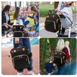 Rucsac multifunctional pentru Scutece Bebelusi atasabil pe manerul caruciorului cu patut pliabil NEGRU