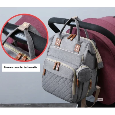 Rucsac multifunctional pentru Scutece Bebelusi atasabil pe manerul caruciorului cu patut pliabil ROZ