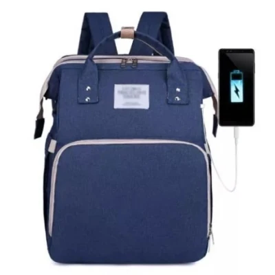 Rucsac multifunctional pentru mamici capacitate mare design simplu cu patut pliabil ALBASTRU