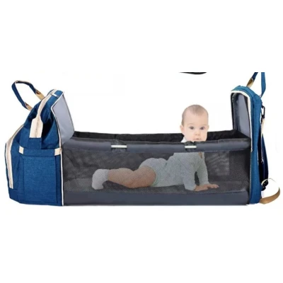 Rucsac multifunctional pentru mamici capacitate mare design simplu cu patut pliabil ALBASTRU