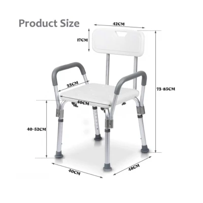 UB Scaun pentru baie cu suport brate ajustabil alb 57 x 46 x 70 / 84 cm
