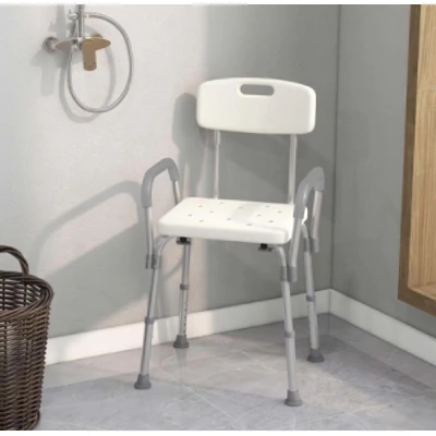 UB Scaun pentru baie cu suport brate ajustabil alb 57 x 46 x 70 / 84 cm