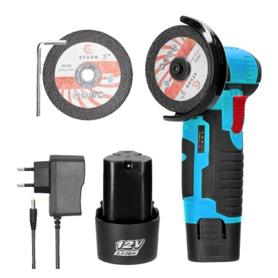 Polizor unghiular electric 19500rpm cu  2 baterii 12V disc de taiere dimensiuni 216x84x120mm