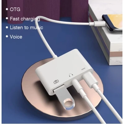 Adaptor OTG 3 in 1 Iphone la USB Port de Incarcare PD Jack Audio 3.5MM Q US9