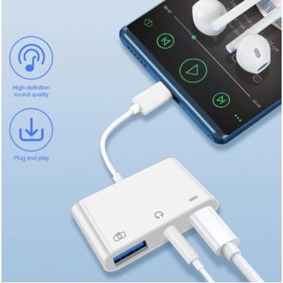 Adaptor OTG 3 in 1 Iphone la USB Port de Incarcare PD Jack Audio 3.5MM Q US9