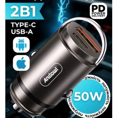 Incarcator auto Andowl Q DC310 de 50W cu incarcare rapida USB 3.0 si alimentare tip C