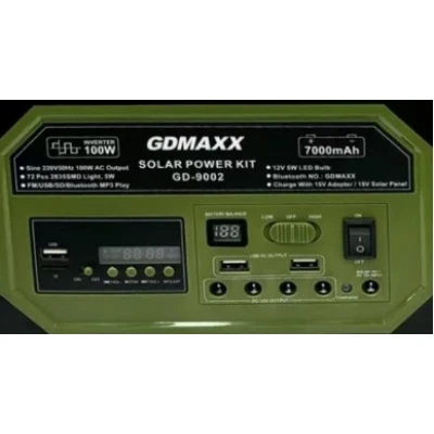 Kit Portabil Energie Solara GD LITE 9002 putere 100W Panou Solar Boxa FM/MP3 Iluminare LED