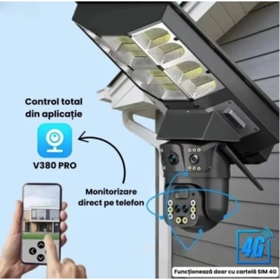 Lampa solara stradala cu camera de supraveghere SIM 4G Microfon + Difuzor incorporat