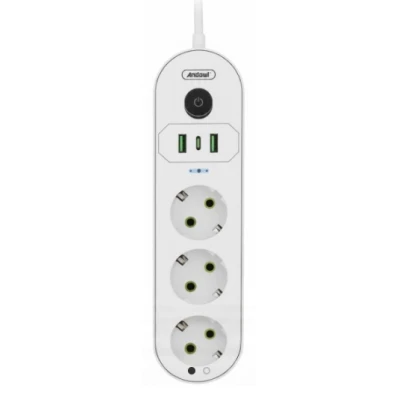 Prelungitor cu 3 prize USB intrerupator si protectie la supratensiune 2 m Andowl Q PX360
