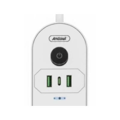 Prelungitor cu 3 prize USB intrerupator si protectie la supratensiune 2 m Andowl Q PX360