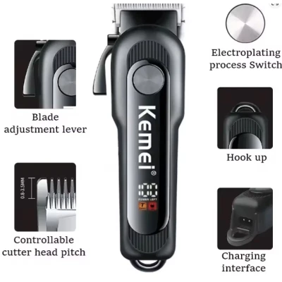Masina de tuns Kemei KM 1132 cu afisaj digital si accesorii