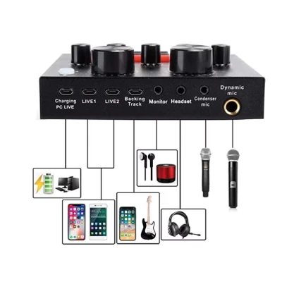Placa de sunet multifunctionala Q MIC1 bluetooth mixer microfoane 6 Sound Modes +12 Sound Effects Live