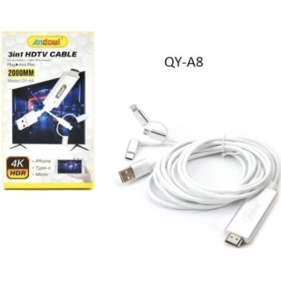 Cablu HDMI 4K HDR 2m la USB A Micro USB Lightning Tip C Andowl QY A8