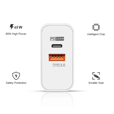 Adaptor Alimentare ALB 1 USB + 1 USB C 65W Incarcator Rapid si Cablu Iphone