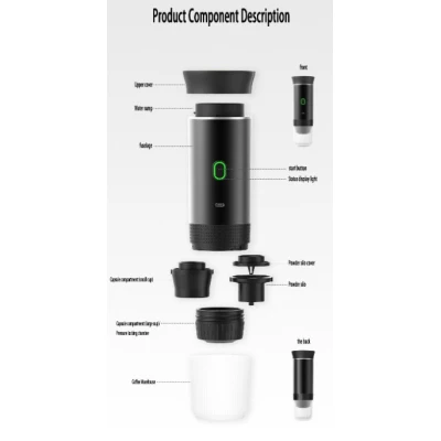 Aparat de cafea espresso portabil electric cu autoincalzire 60 ml cafea macinata capsule
