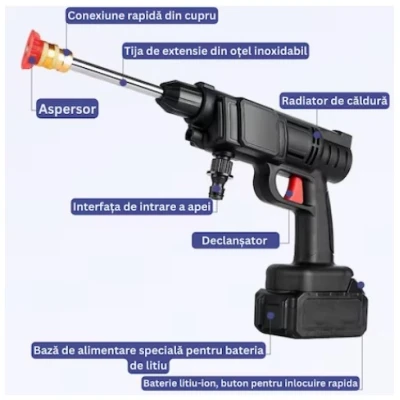 Aparat de Spalat cu Presiune + Acumulator Reincarcabil 3 in 1 Negru