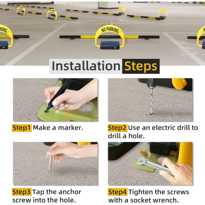 Blocator parcare automat tip bariera rabatabil functie anti furt cu alarma control de la distanta cu cheie si telecomanda Inclusa
