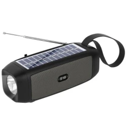 Boxa Portabila S18 Neagra Bluetooth USB Radio Lanterna cu incarcare solara