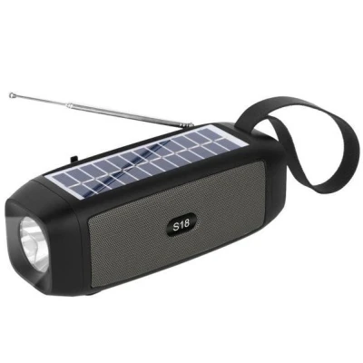 Boxa Portabila S18 Neagra Bluetooth USB Radio Lanterna cu incarcare solara