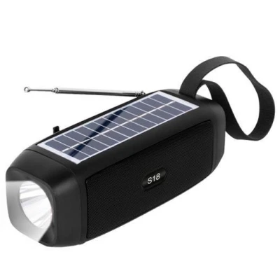 Boxa Portabila S18 Neagra Bluetooth USB Radio Lanterna cu incarcare solara