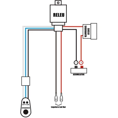 Cablaj cu releu si buton 480W 12V 40A pentru proiectoare LED sau Led Bar lungime 3m