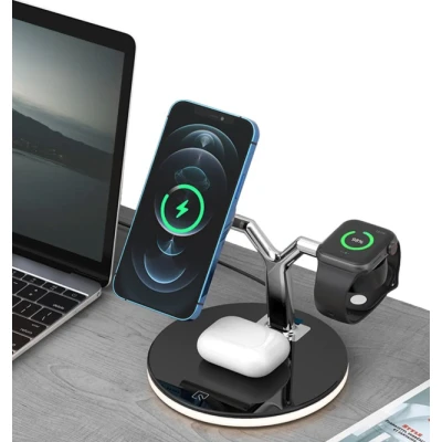 Incarcator Wireless 3 in 1 cu LED Model 970 pentru Telefon Ceas Casti