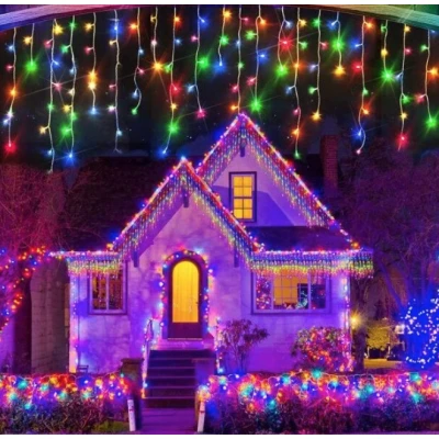 Instalatie 12 metri MULTICOLOR 300 LED tip turturi franjuri