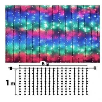 UB Instalatie 7070C Multicolor 240 LED Perdea 6x1m Exterior Fir Negru Gros Interconectabil IP65