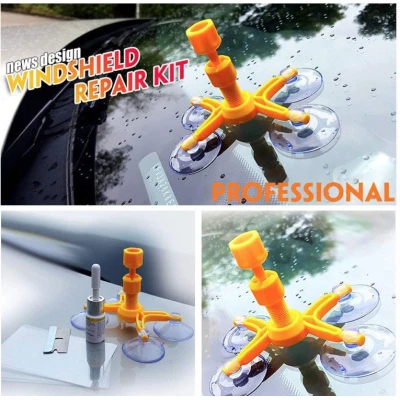 Kit Reparatie Parbriz pentru Sticla Crapata Set Corector cu Ventuza