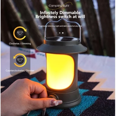 Lampa Solara Retro Camping LY17 Verde cu Maner Reincarcabila