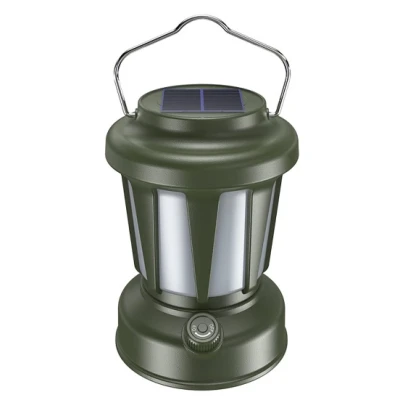 Lampa Solara Retro Camping LY18 Verde cu Maner Reincarcabila