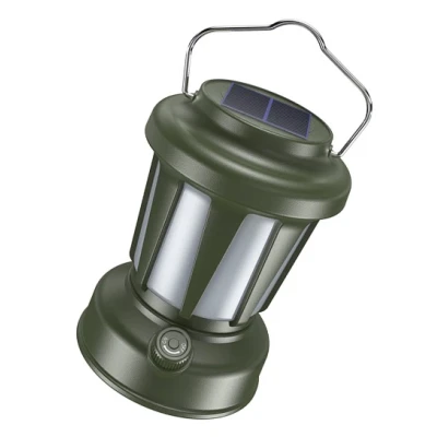 Lampa Solara Retro Camping LY18 Verde cu Maner Reincarcabila