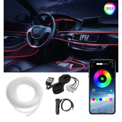 Lumina ambientala LED RGB fibra, Suport pentru aplicatii, 4 in 1, 6 metri