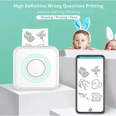 Mini imprimanta de buzunar cu Bluetooth fara Cerneala Roz + 1 Sul Hartie