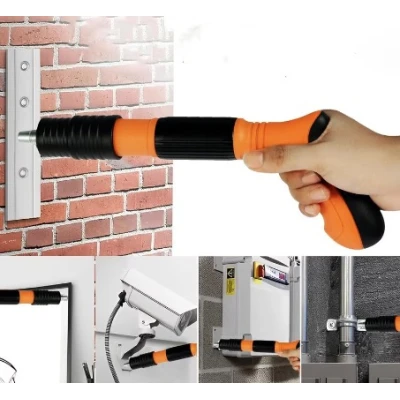 Mini Pistol manual pentru fixarea cuielor pe perete, accesorii si cutie transport incluse, Portocaliu
