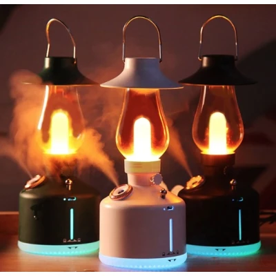 Mini umidificator NEGRU cu lampa vintage si schimbare de culoare