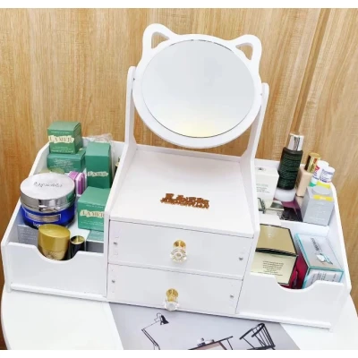 Organizator cosmetice cu Oglinda, 2 sertare, 4 compartimente, 40 x 20 x 33 cm