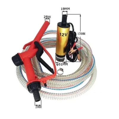 Pachet pompa transfer benzina motorina si alte lichide 12V cu furtun  3 metri si pistol