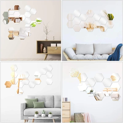 Set 10 Oglinzi Design Hexagon - Oglinzi Decorative Acrilice Cristal - Diamant - Fagure 10 bucati/set